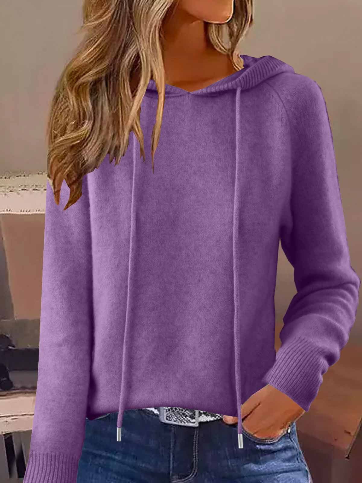 Damen Unifarben Langarm Bequem Retro Pullover