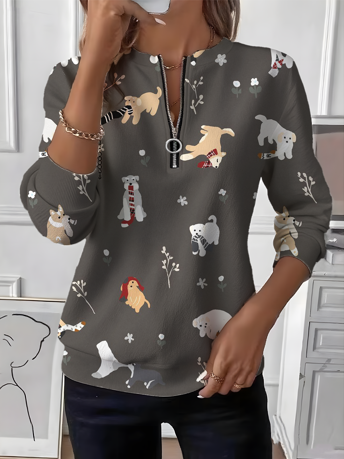 Retro Rundhals Tier Sweatshirt