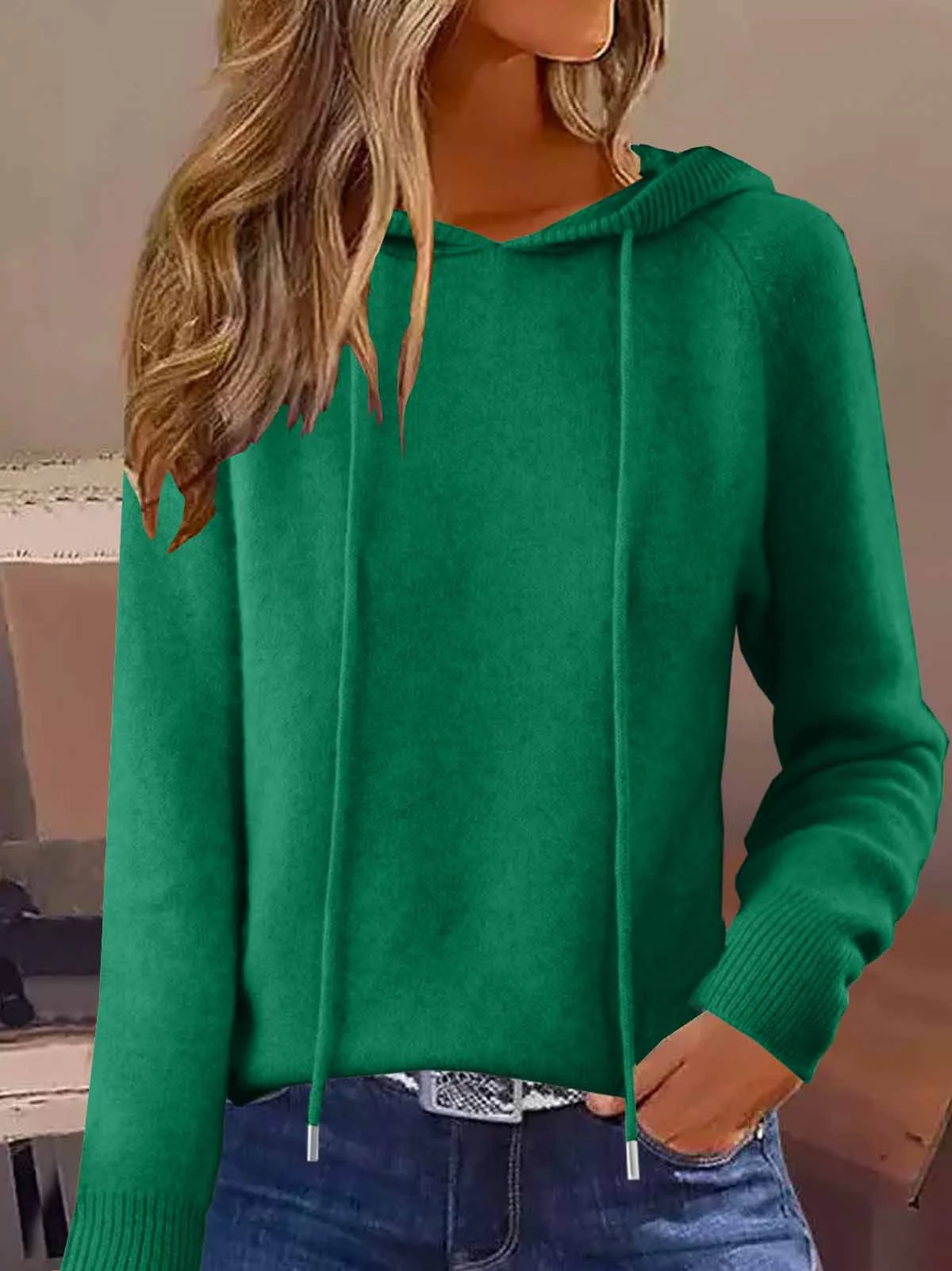 Damen Unifarben Langarm Bequem Retro Pullover