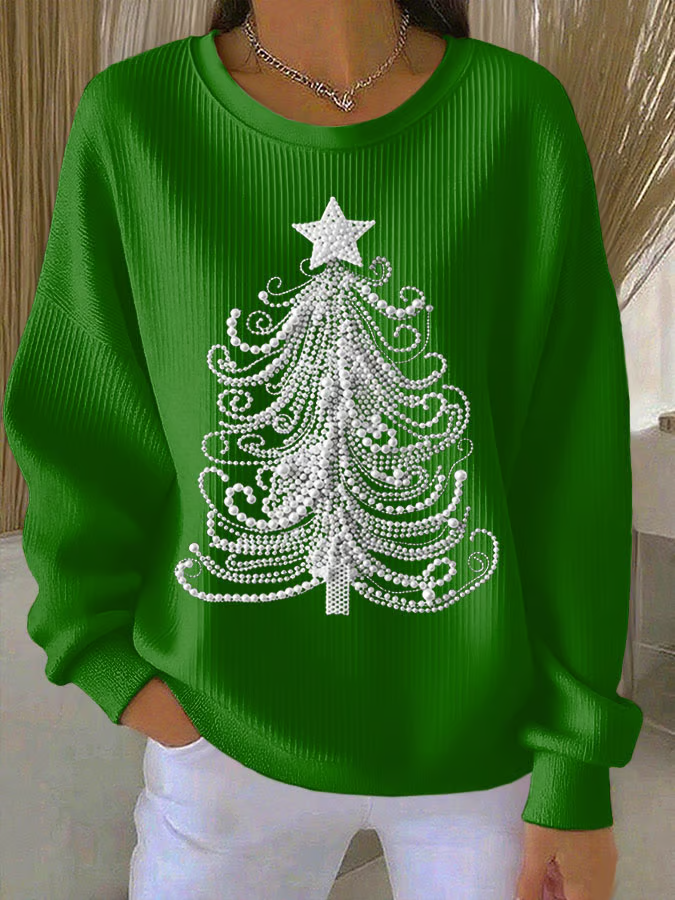 Lässig Rundhals Weihnachten Sweatshirt Print