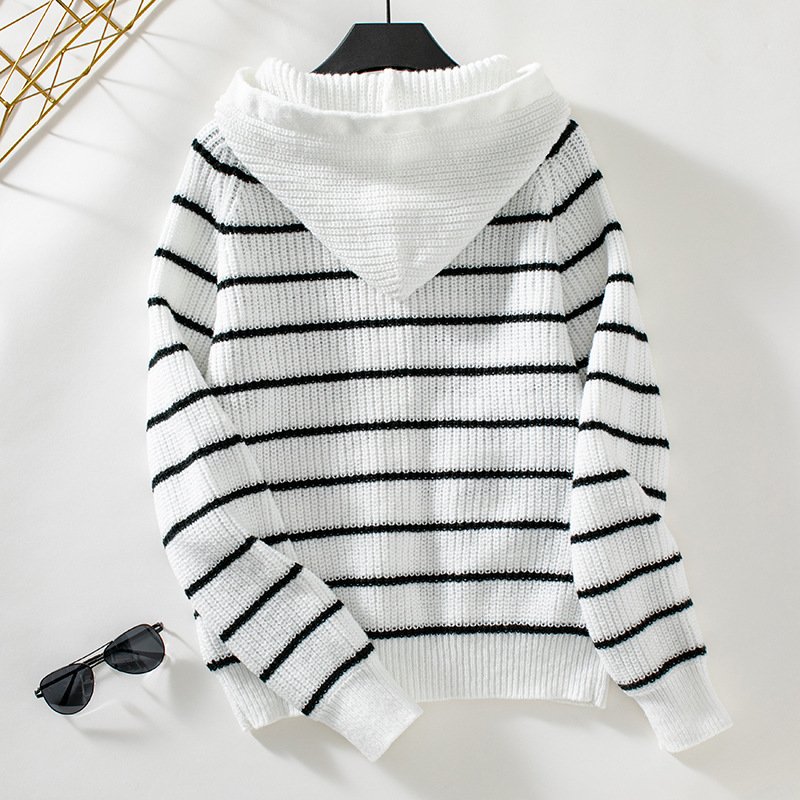 Damen Baumwolle Gestreift Langarm Bequem Lässig Strickjacke