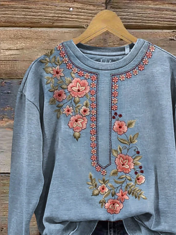 Lässig Rundhals Geblümt Sweatshirt Print