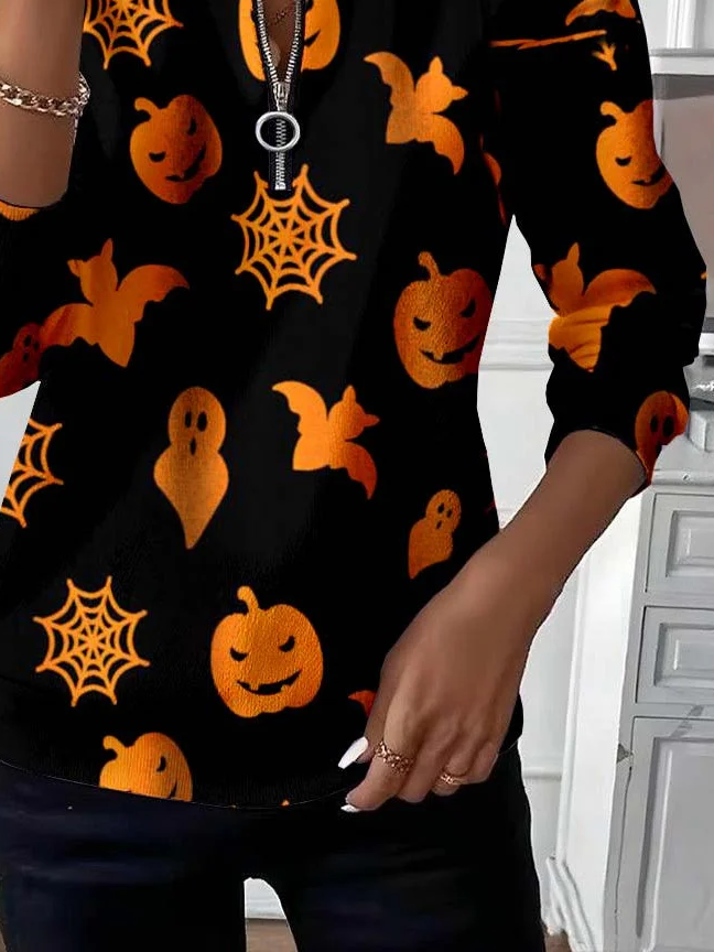 Lässig Rundhals Halloween Sweatshirt Print