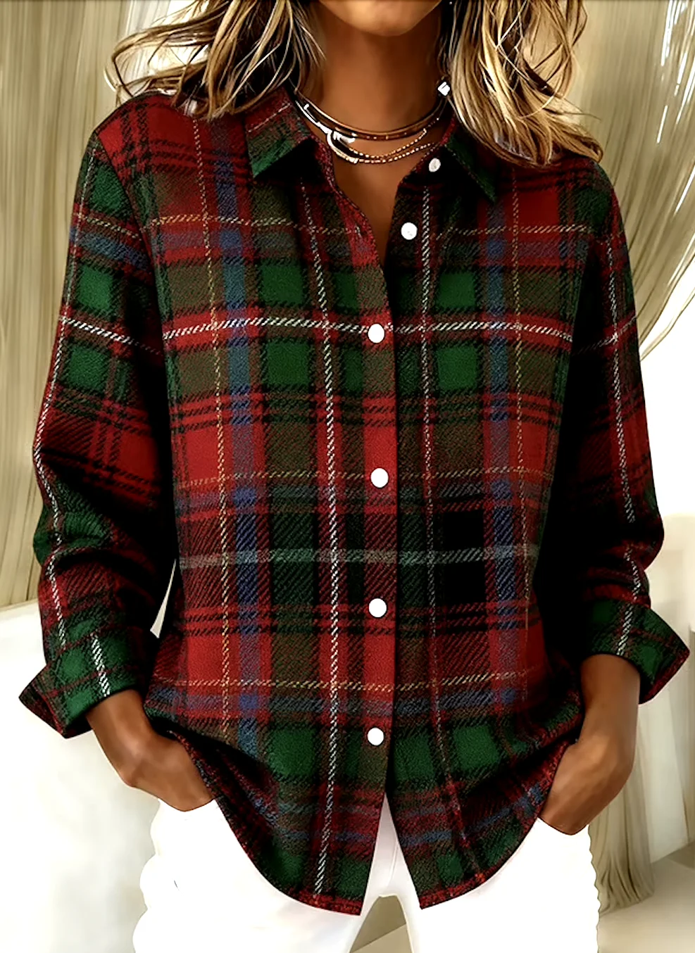 V-Ausschnitt Langarm Geometrisch Regelmäßig Mikroelastizität Regelmäßige Passform Bluse für Damen
