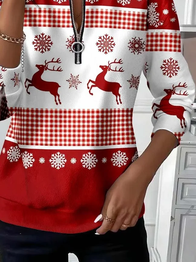 Lässig Rundhals Weihnachten Sweatshirt Print