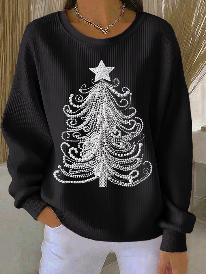 Lässig Rundhals Weihnachten Sweatshirt Print