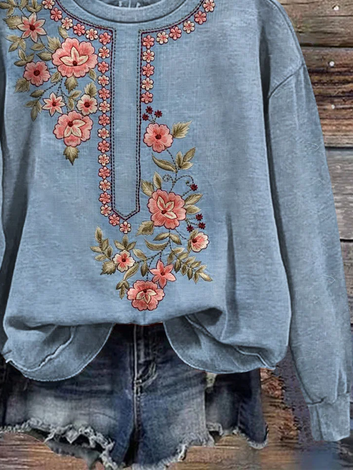 Lässig Rundhals Geblümt Sweatshirt Print