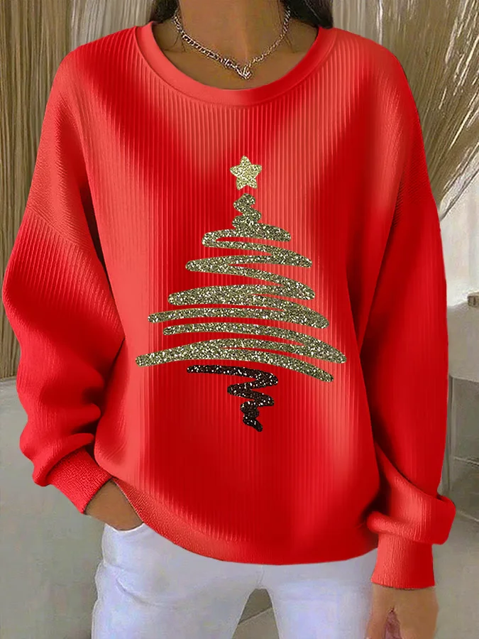 Lässig Rundhals Weihnachten Sweatshirt Print