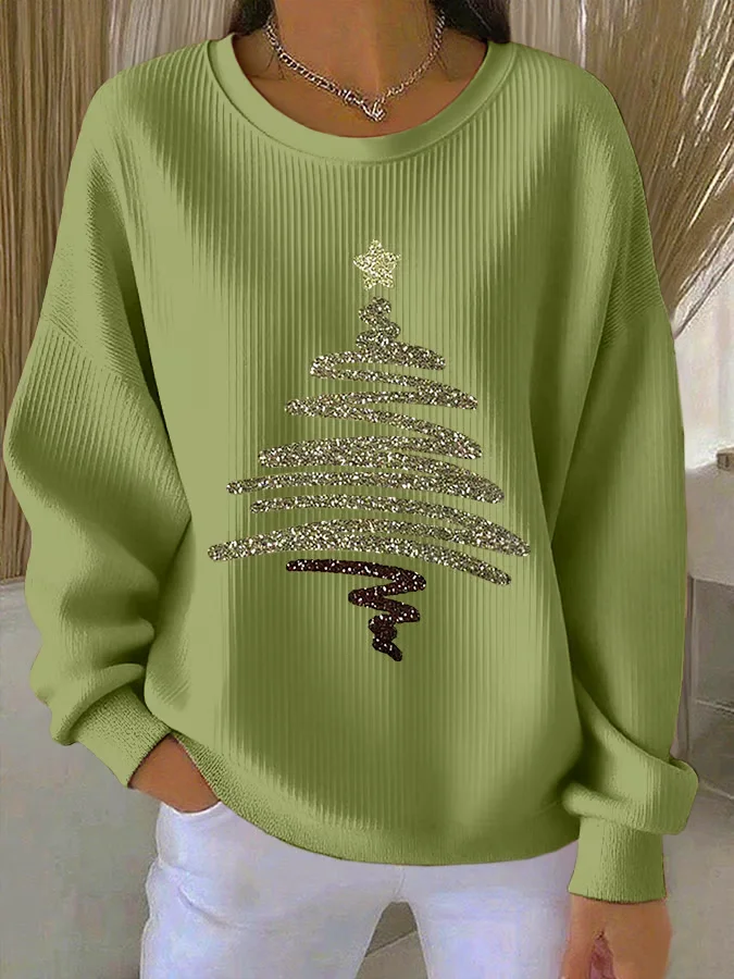 Lässig Rundhals Weihnachten Sweatshirt Print