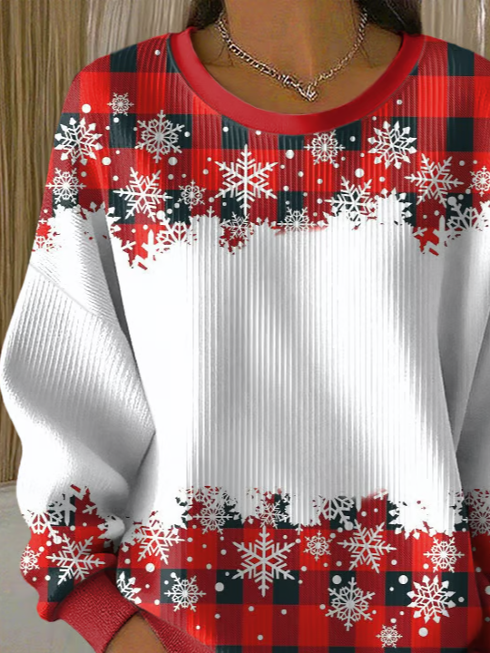 Lässig Rundhals Kariert Sweatshirt Print