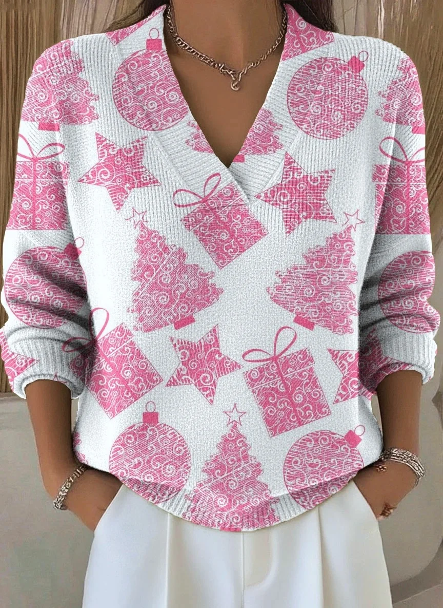 Damen Weihnachtsmann Langarm Bequem Retro Pullover