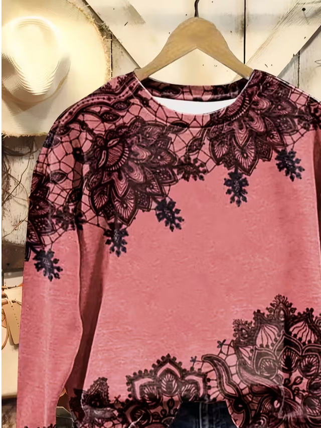 Lässig Rundhals Geblümt Sweatshirt Print
