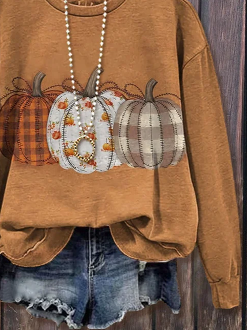 Lässig Rundhals Halloween (Kürbis) Sweatshirt Print