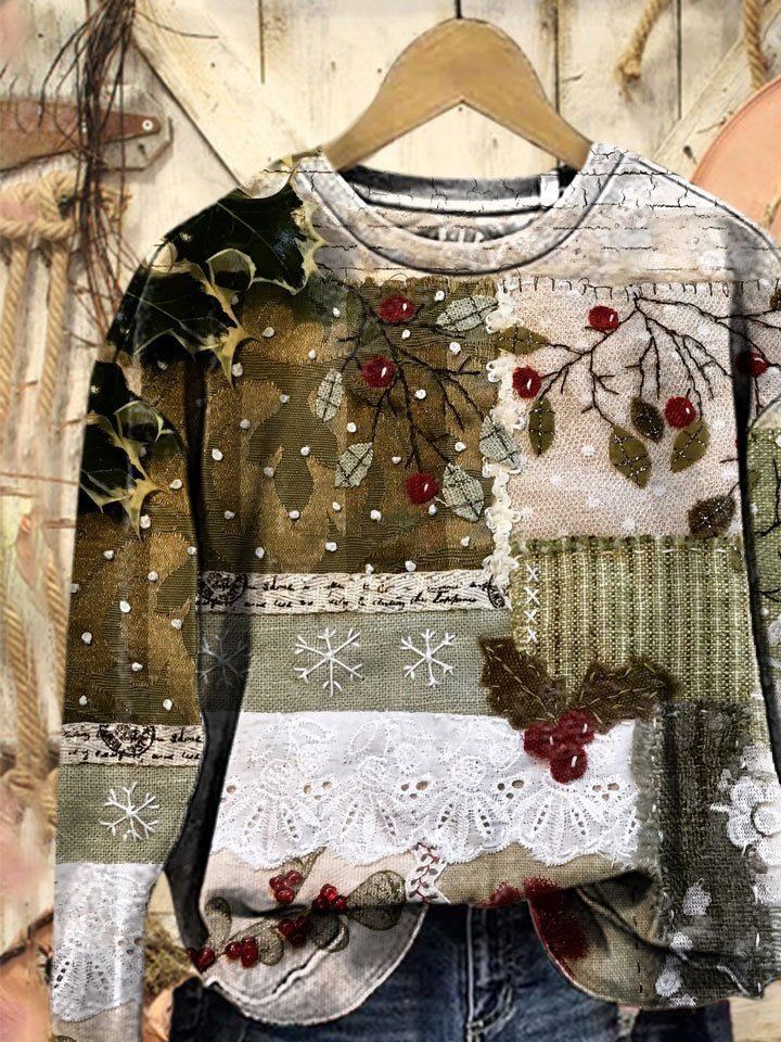 Lässig Rundhals Weihnachten Sweatshirt Print