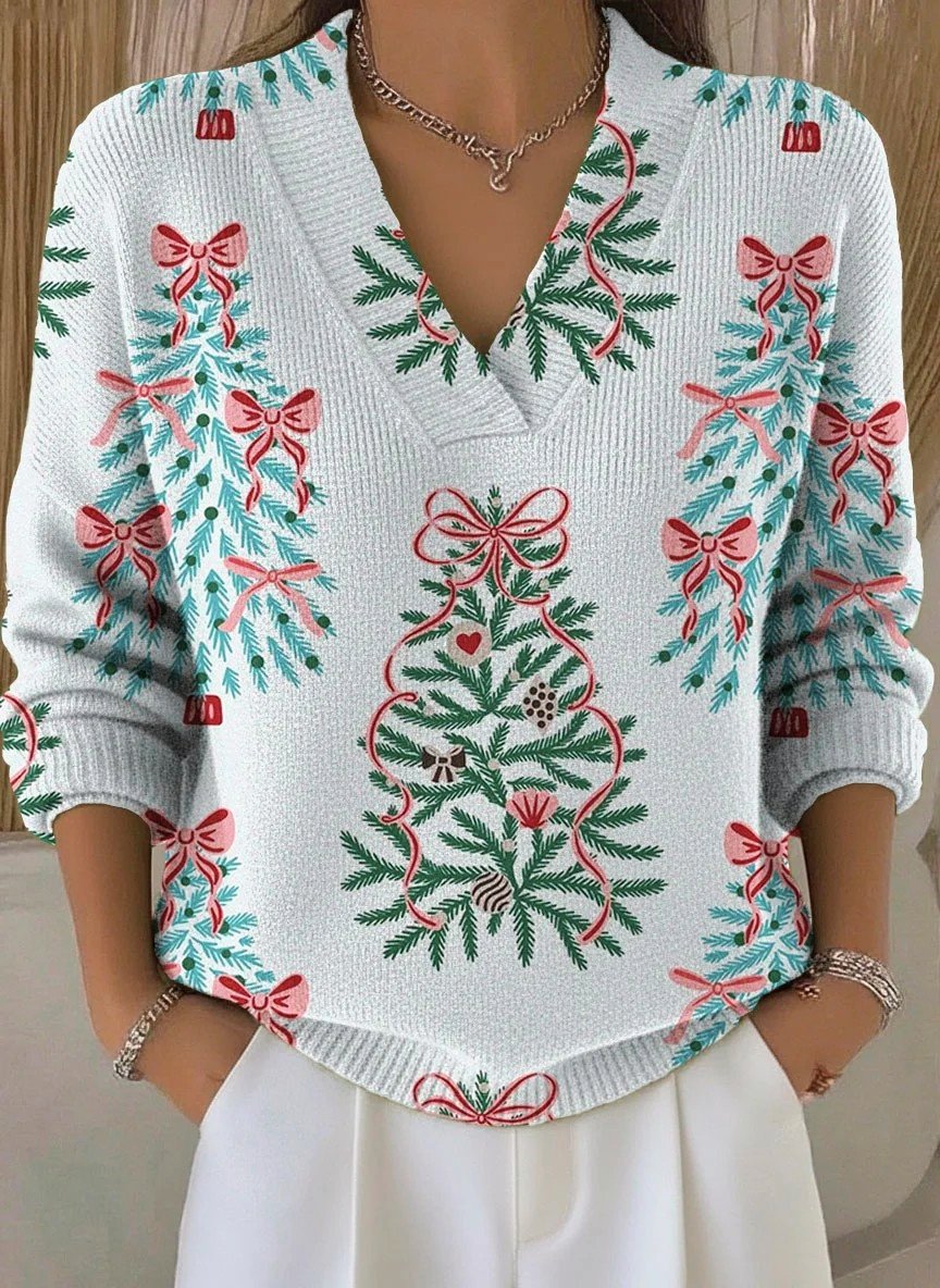 Damen Weihnachtsmann Langarm Bequem Retro Pullover