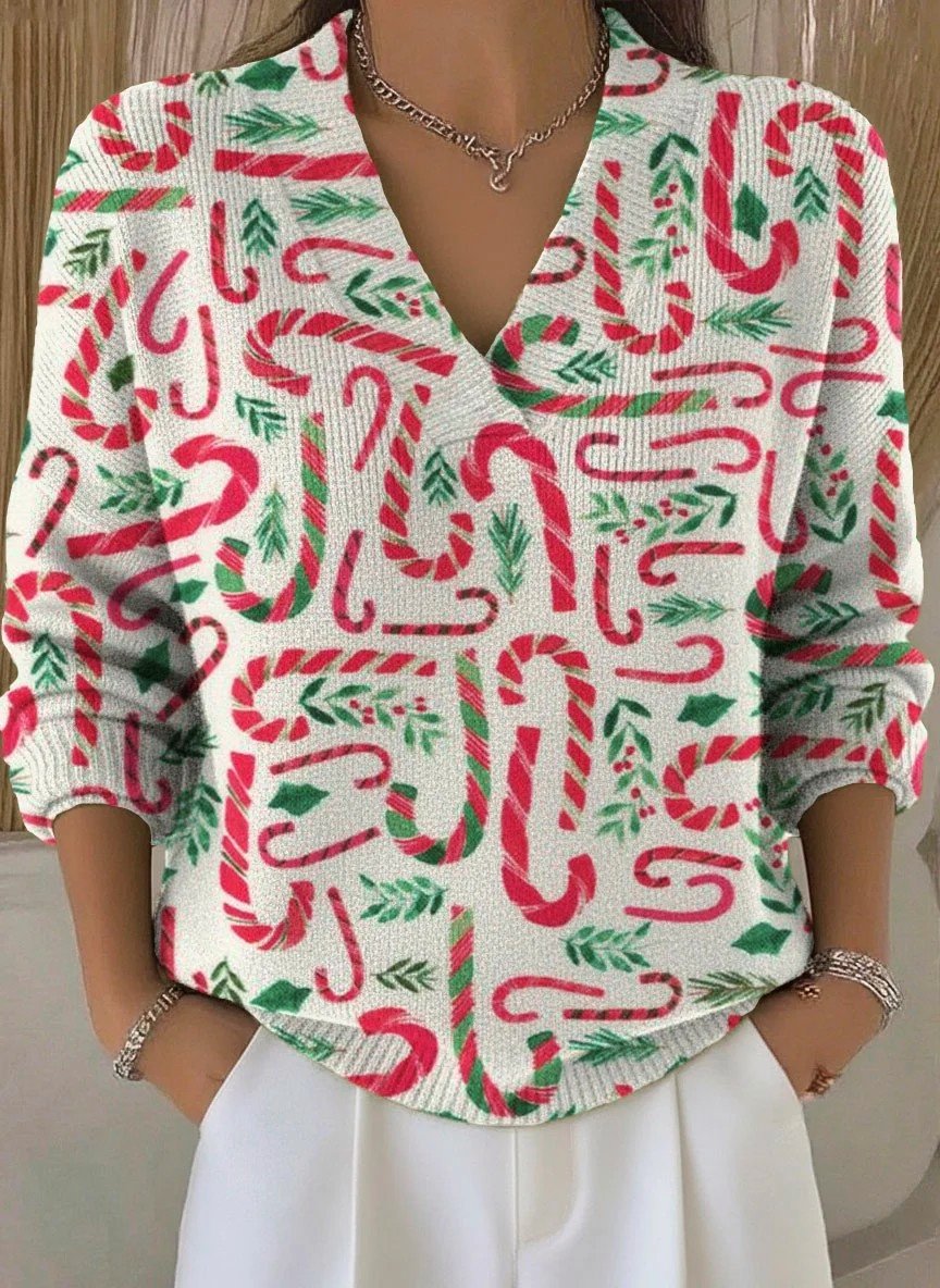 Damen Weihnachten Langarm Bequem Retro Pullover