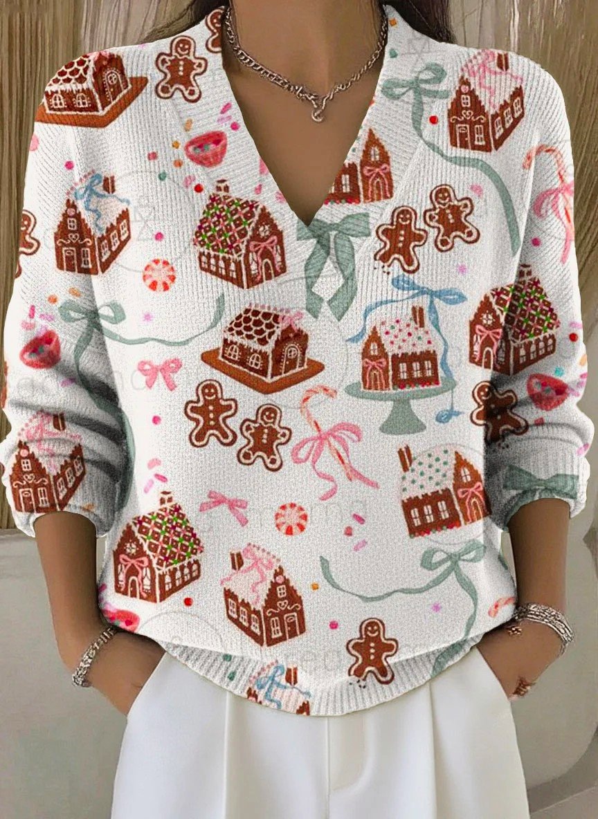 Damen Weihnachten Langarm Bequem Retro Pullover