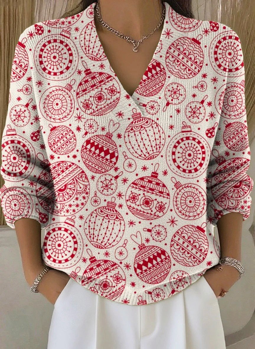 Damen Weihnachten Langarm Bequem Retro Pullover