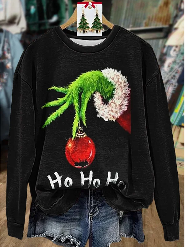 Lässig Rundhals Weihnachten Sweatshirt Print