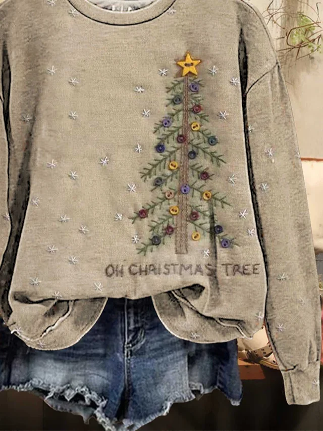 Lässig Rundhals Weihnachten Sweatshirt Print