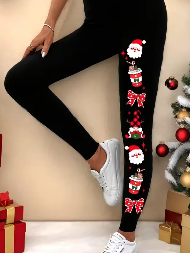 Damen Weihnachten Lässig Alle Jahreszeiten Print Lang Leggings