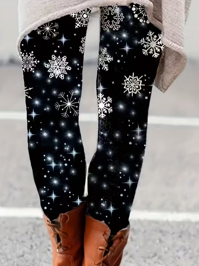 Damen Weihnachten Lässig Alle Jahreszeiten Print Lang Leggings