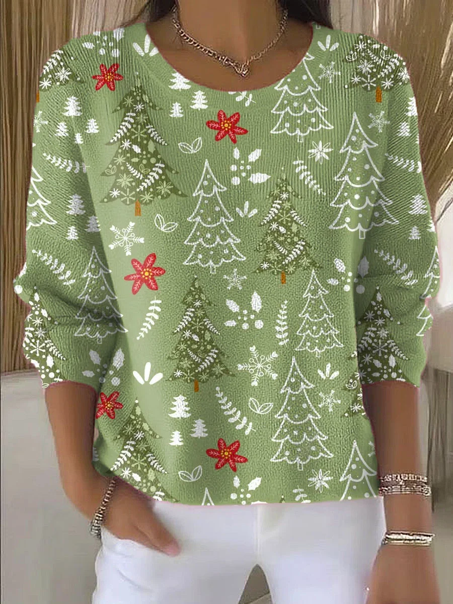 Damen Weihnachten Langarm Bequem Lässig Print Pullover