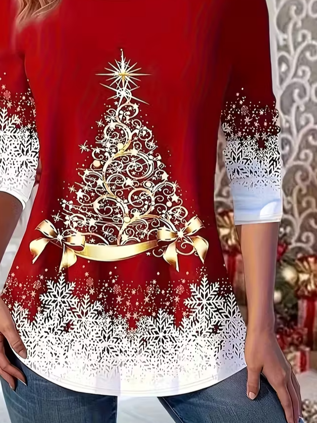 Lässig Weihnachten Rundhals Langarm T-Shirt