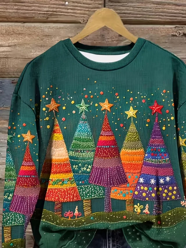 Lässig Rundhals Weihnachten Sweatshirt Print