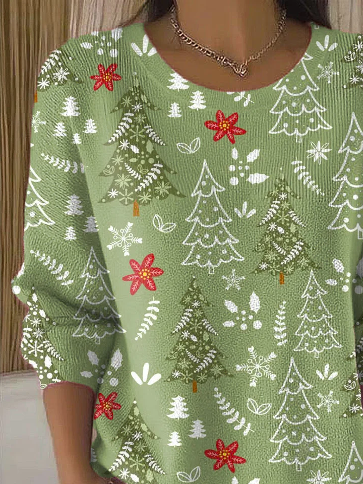 Damen Weihnachten Langarm Bequem Lässig Print Pullover