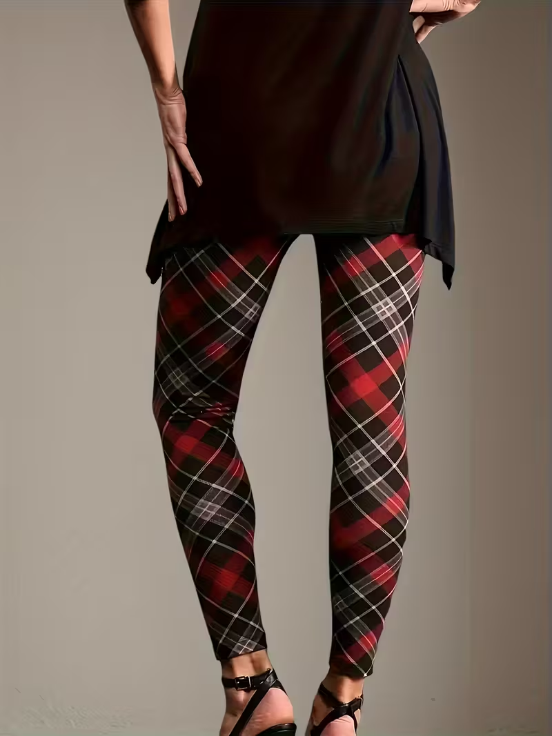 Damen Kariert Lässig Alle Jahreszeiten Print Lang Leggings