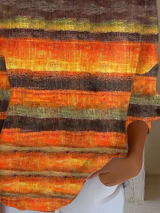 Damen Abstrakt Langarm Bequem Lässig Print Pullover