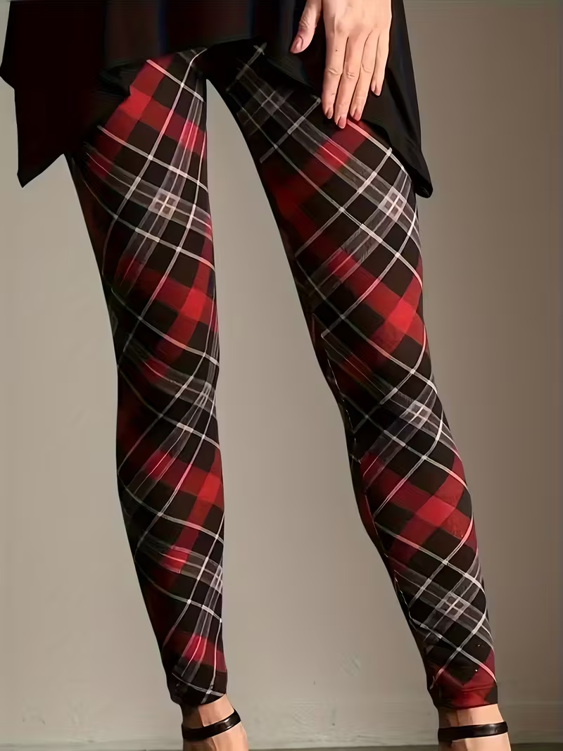 Damen Kariert Lässig Alle Jahreszeiten Print Lang Leggings
