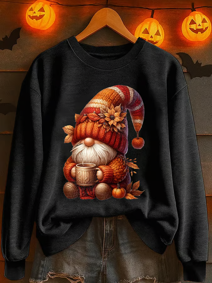 Lässig Rundhals Ahornblatt Sweatshirt Print