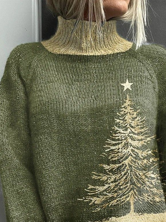 Damen Weihnachten Langarm Bequem Retro Print Pullover