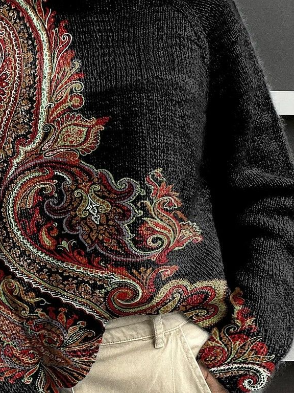 Damen Ethnisch Langarm Bequem Retro Print Pullover