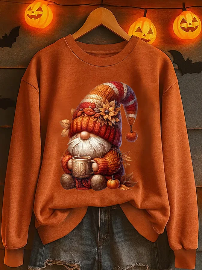 Lässig Rundhals Ahornblatt Sweatshirt Print