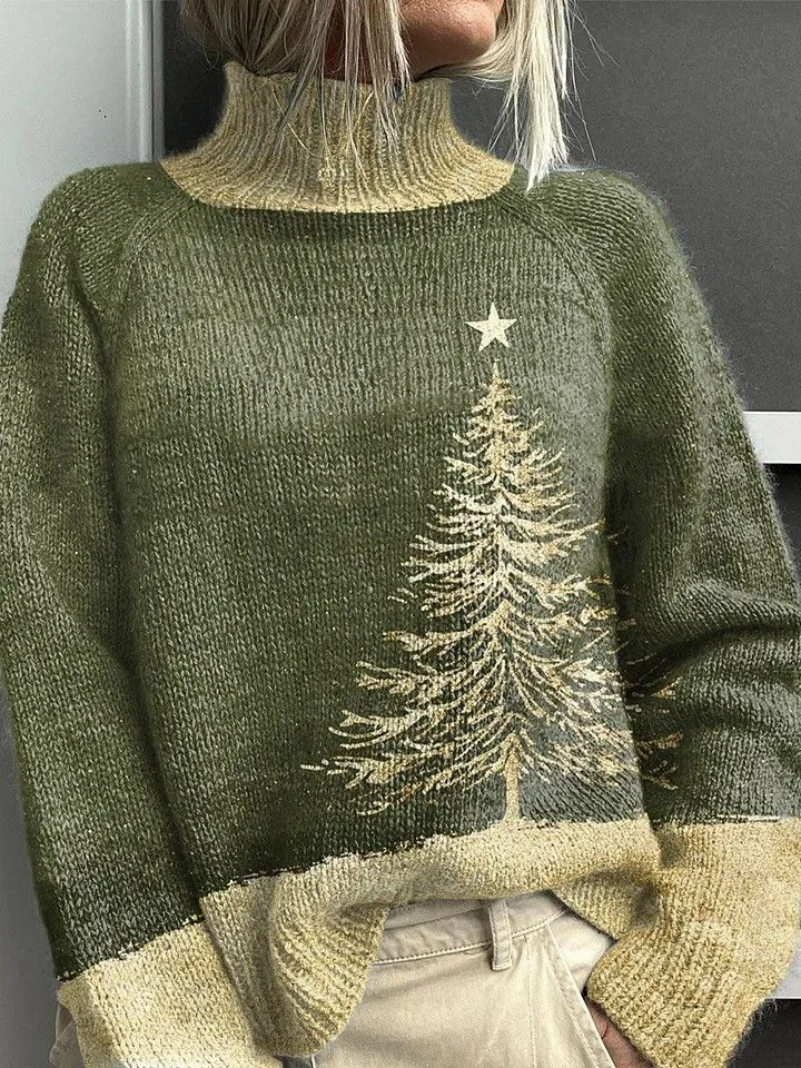 Damen Weihnachten Langarm Bequem Retro Print Pullover