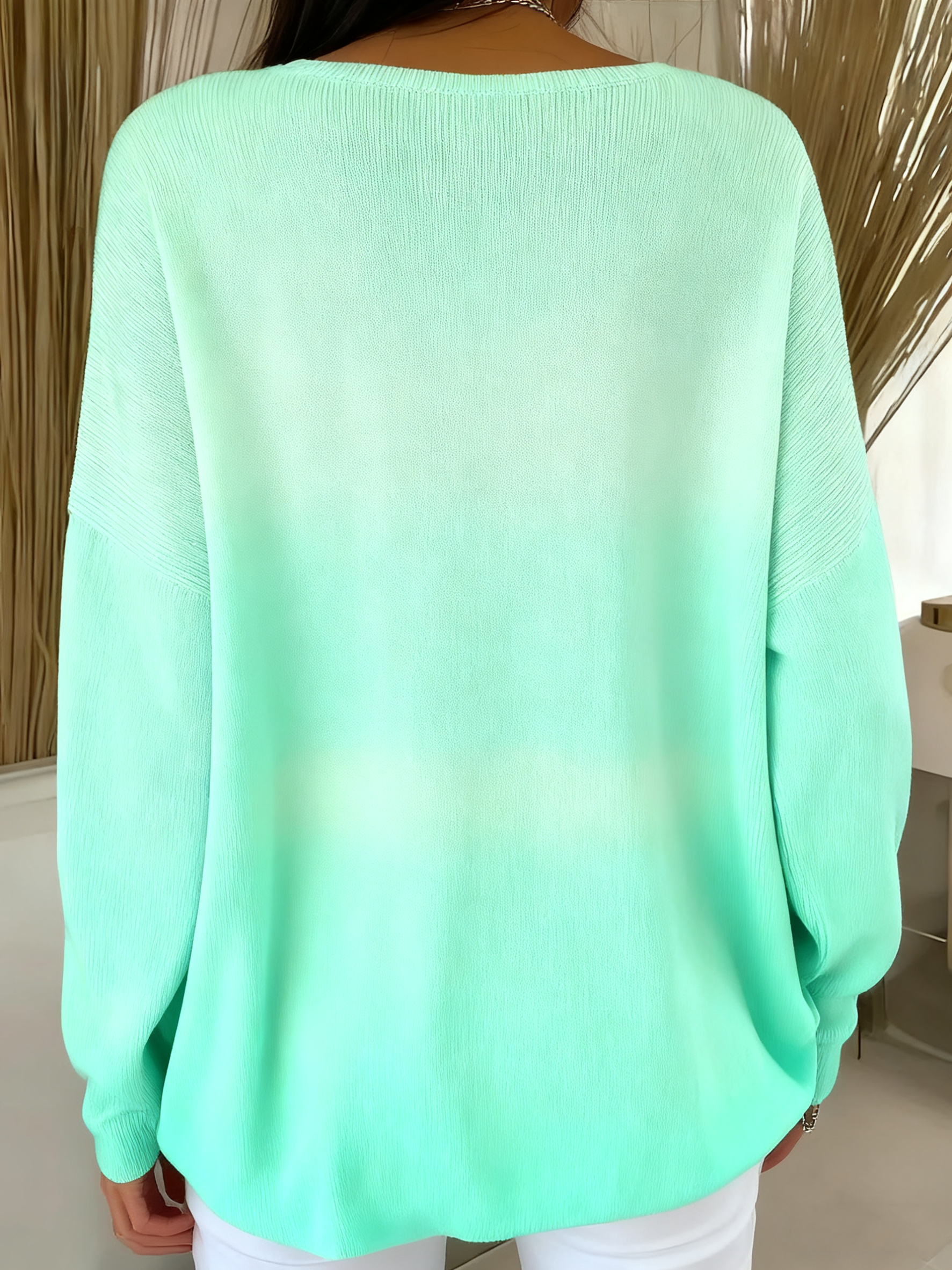 Damen Baumwolle Farbverlauf Langarm Bequem Lässig Pullover
