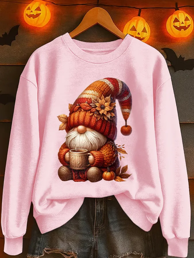 Lässig Rundhals Ahornblatt Sweatshirt Print