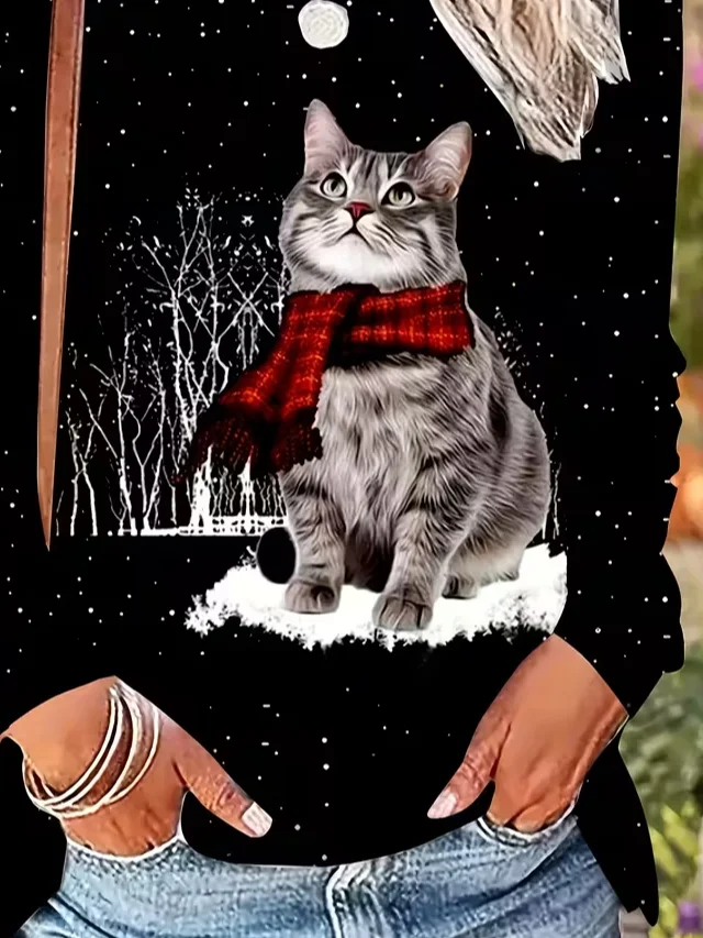 Lässig Weihnachten Rundhals Langarm T-Shirt