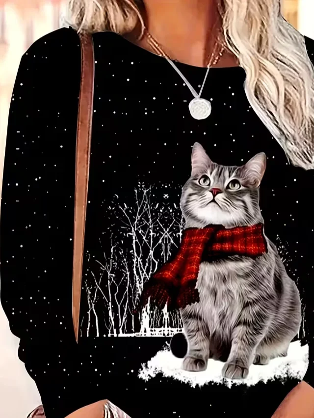 Lässig Weihnachten Rundhals Langarm T-Shirt