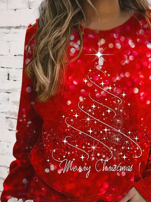 Lässig Weihnachten Rundhals Langarm T-Shirt