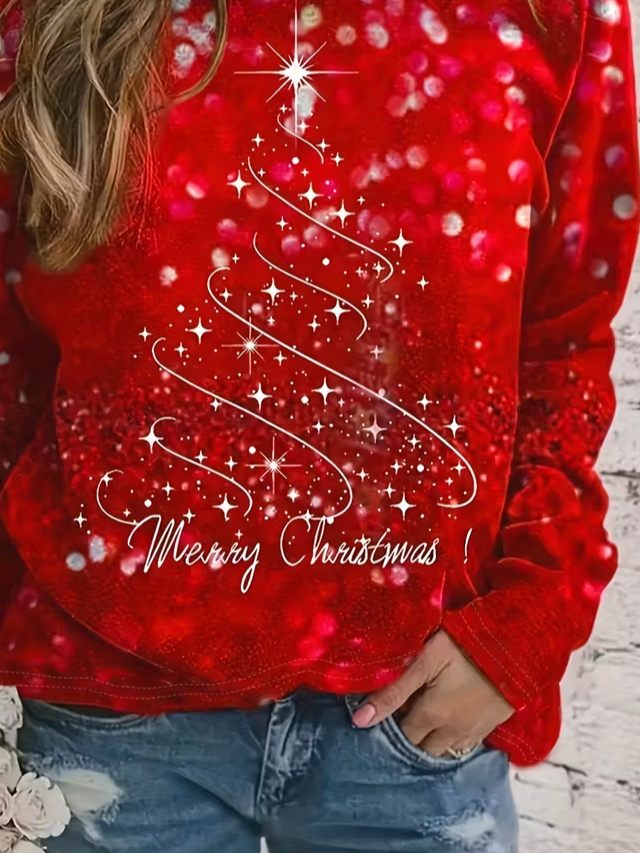 Lässig Weihnachten Rundhals Langarm T-Shirt