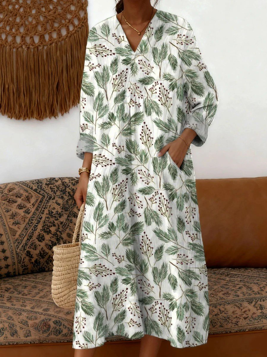 Damen Geometrisch Frühling/Herbst Kleid V-Ausschnitt Langarm A-Linien-Kleid