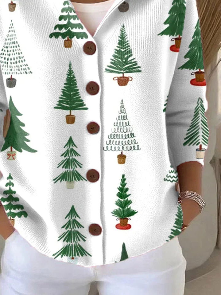 Damen Weihnachten Langarm Bequem Lässig Print Strickjacke