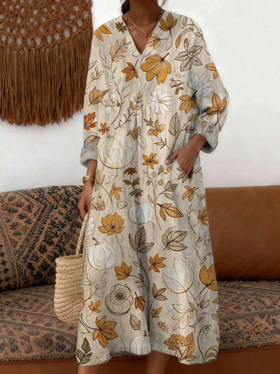 Damen Geometrisch Frühling/Herbst Kleid V-Ausschnitt Langarm A-Linien-Kleid