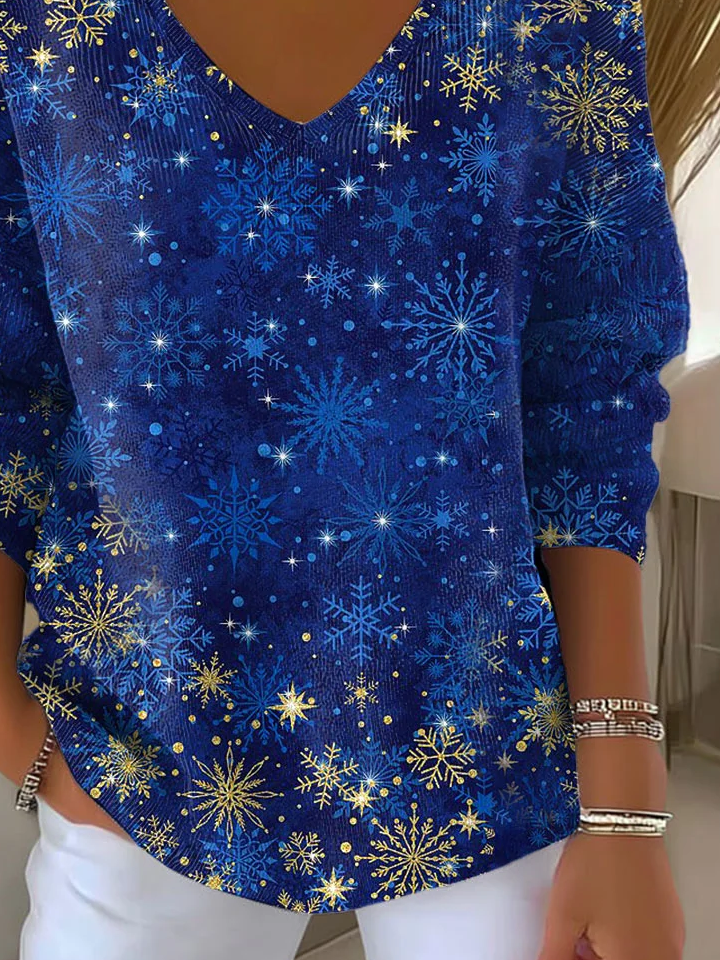 Lässig Weihnachten V-Ausschnitt Langarm T-Shirt