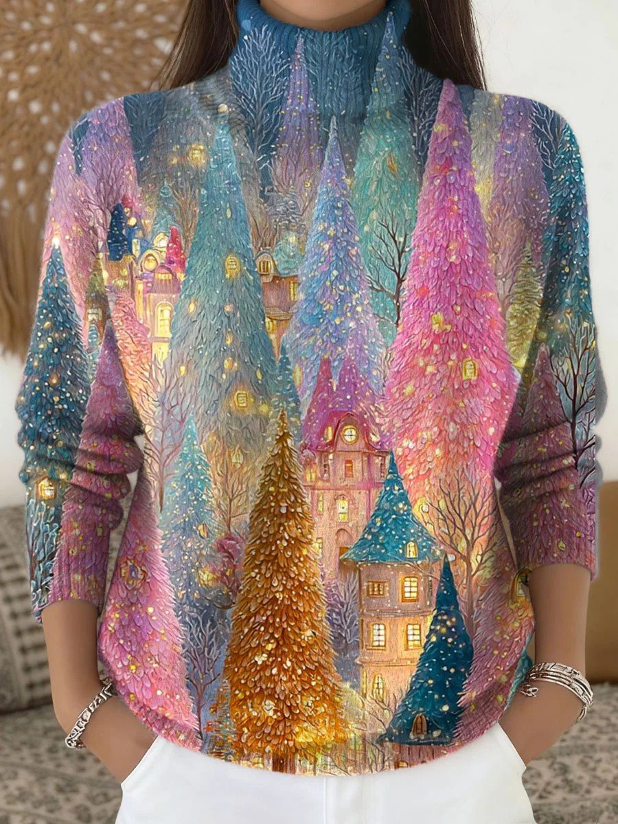 Damen Weihnachten Langarm Bequem Retro Pullover