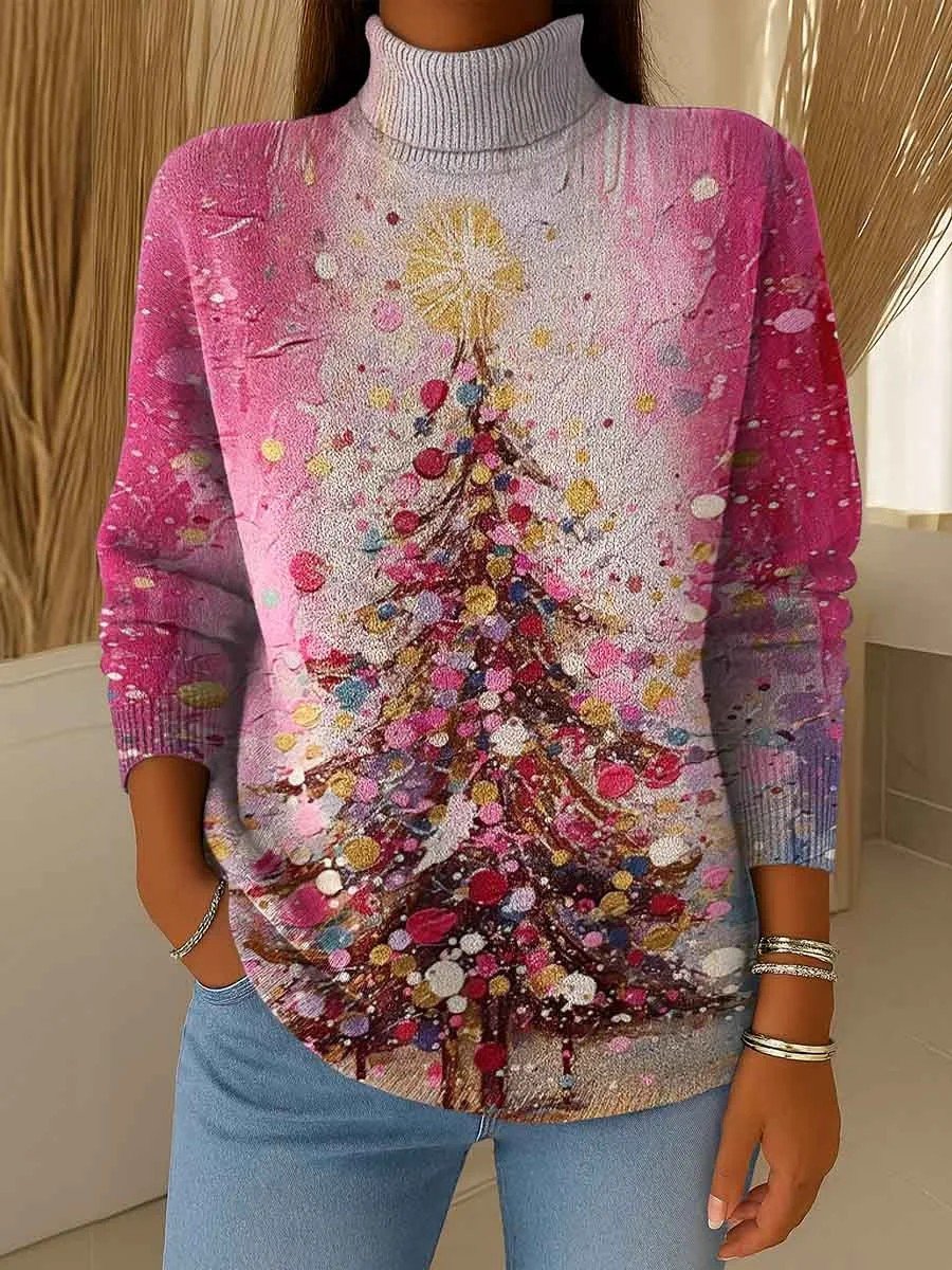 Damen Weihnachten Langarm Bequem Retro Pullover